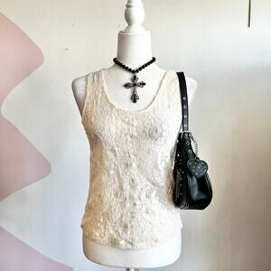 Vintage White Lace‎ Tank Top Y2K 2000s Coquette Soft Girl Fairycore Medium